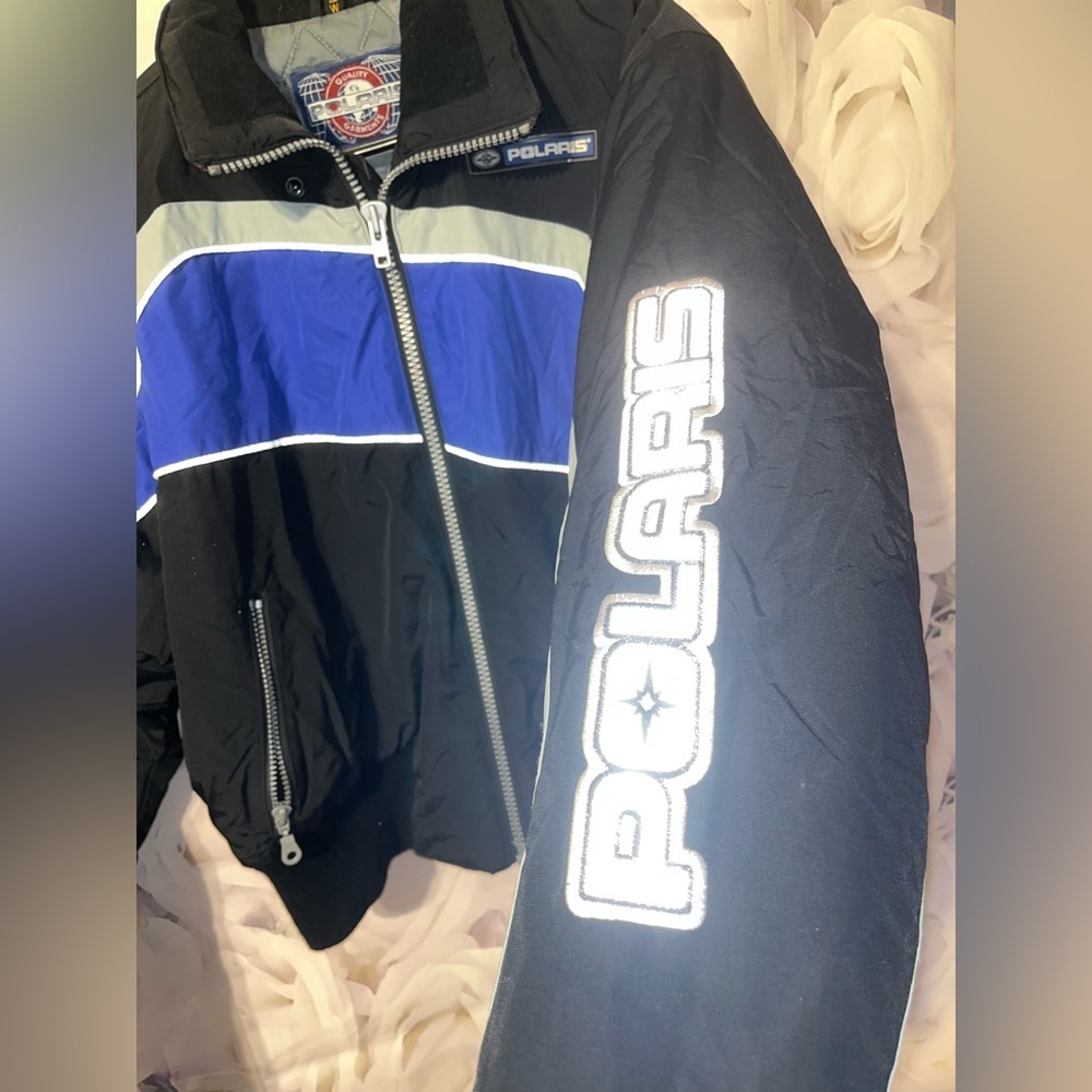 Vintage Polaris Snowmobile /Ski Racing Jacket - Women's Large Blue Black  90s​ - Picture 2 of 8